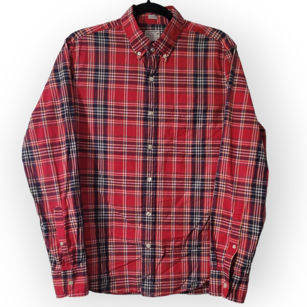 J. Crew Slim Fit Long Sleeve Dress T-Shirt Men's Size Medium Falnnel Shirt Red